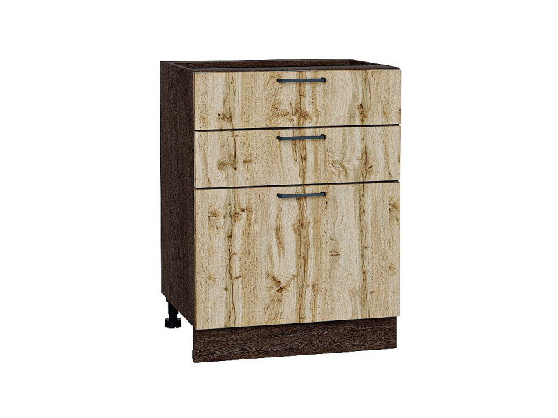 816*600* Шкаф нижний с 3-мя ящиками Флэт Wotan Oak 2S Graphite